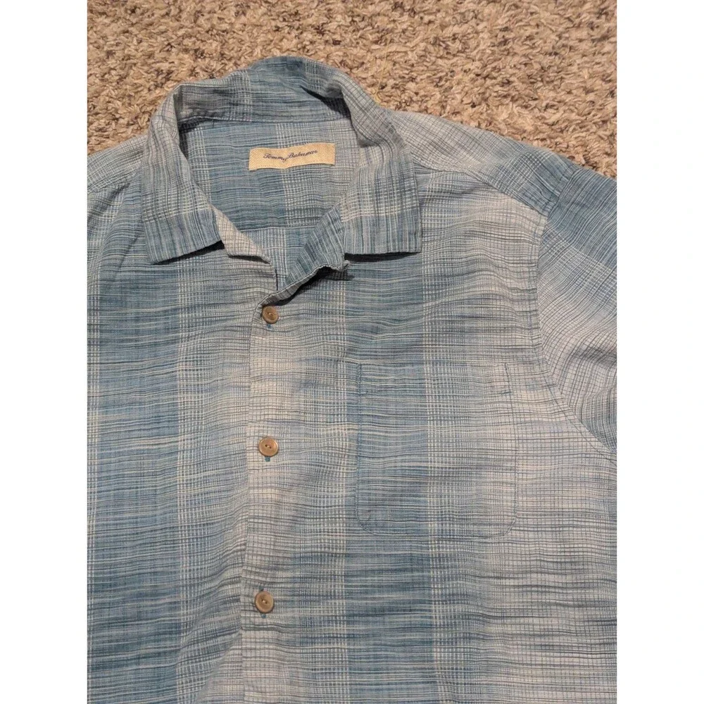 Tommy Bahama Blue Glen Check Plaid Button-Up Shirt Size Medium XL‎ Silk Cotton